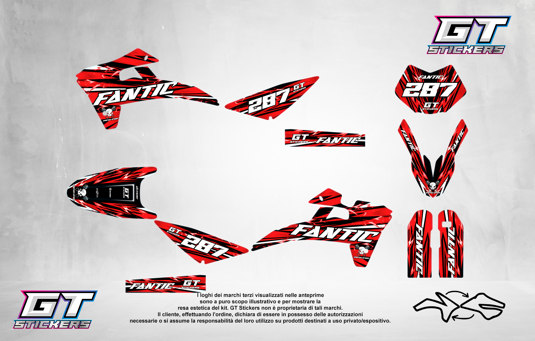 Kit Grafiche Personalizzate FANTIC XX XE XEF 50 125 250 450 – Crimson – Crystal 0.4 mm