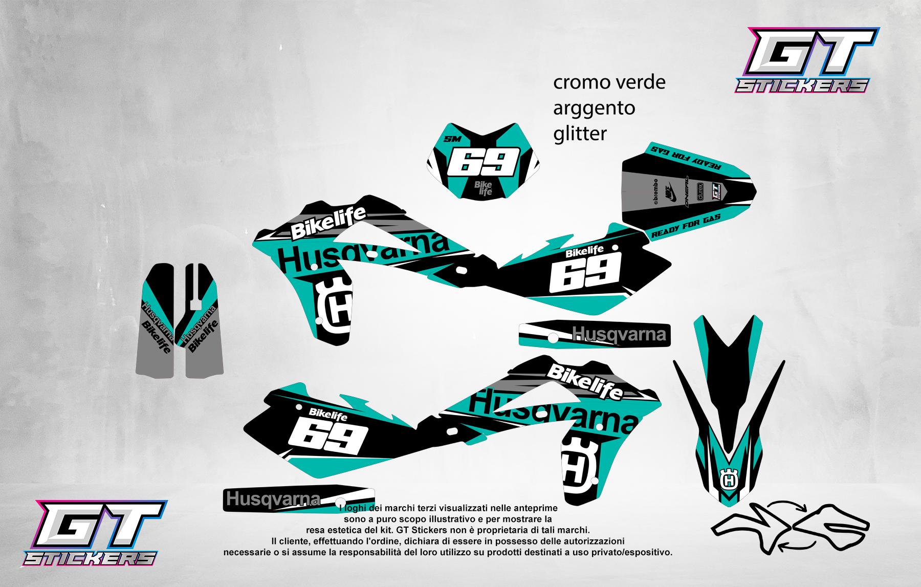 Kit Grafiche Personalizzate HUSQVARNA TC TE FC FE 50 65 85 125 250 450 – Bolt – Crystal 0.4 mm