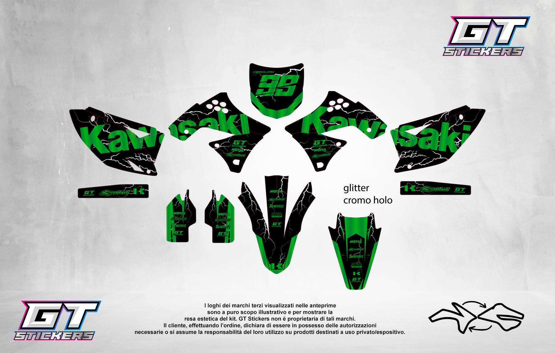 Kit Grafiche Personalizzate KAWASAKI KX KXF 65 85 125 250 450 – Dynamo – Crystal 0.4 mm