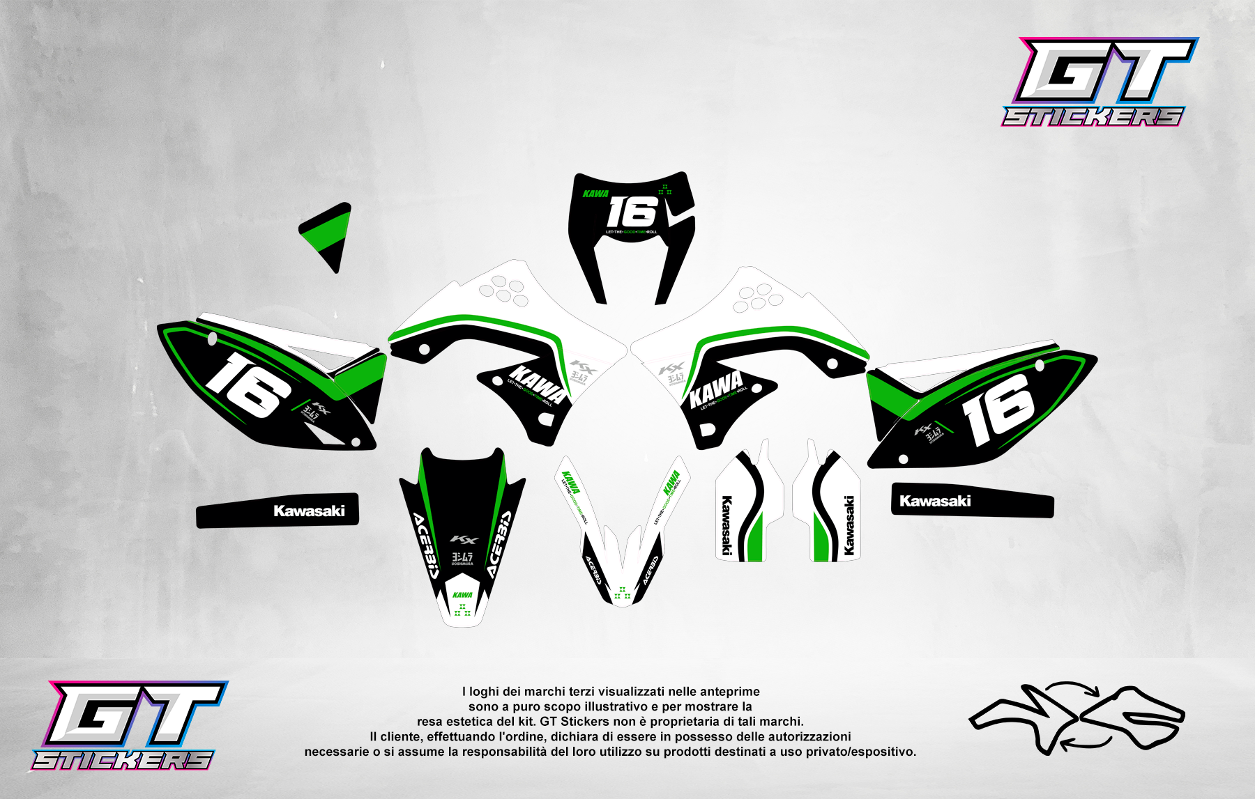Kit Grafiche Personalizzate KAWASAKI KX KXF 65 85 125 250 450 – Talon – Crystal 0.4 mm