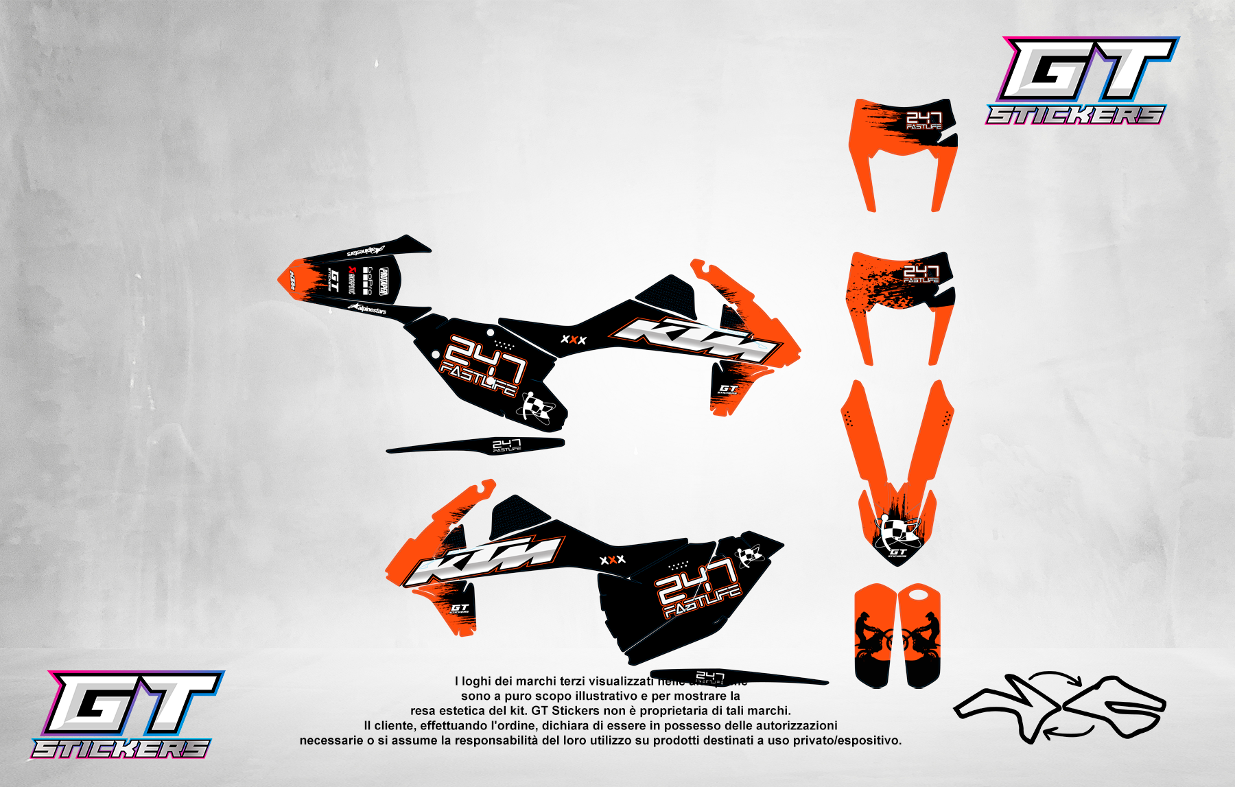 Kit Grafiche Personalizzate KTM SX SXF EXC 50 65 85 125 250 450 – Fury – Crystal 0.4 mm