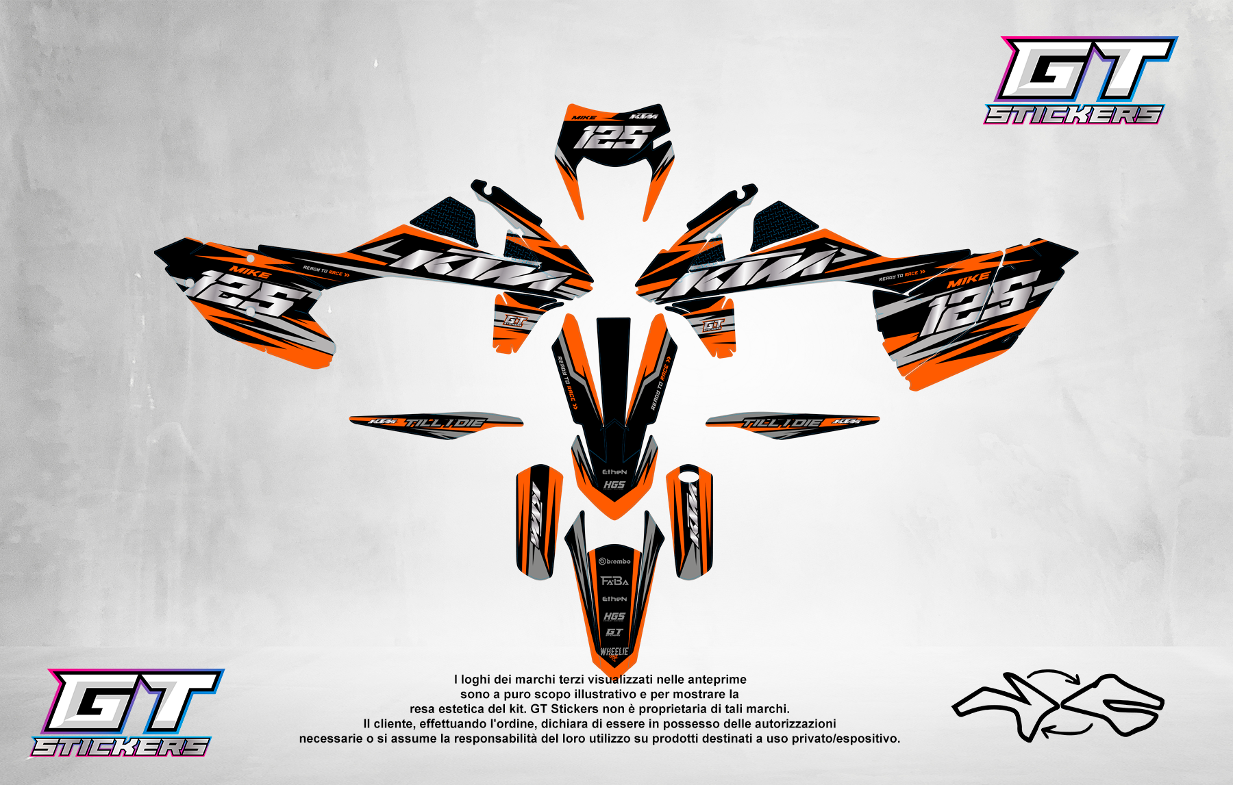 Kit Grafiche Personalizzate KTM SX SXF EXC 50 65 85 125 250 450 – Fury – Crystal 0.4 mm
