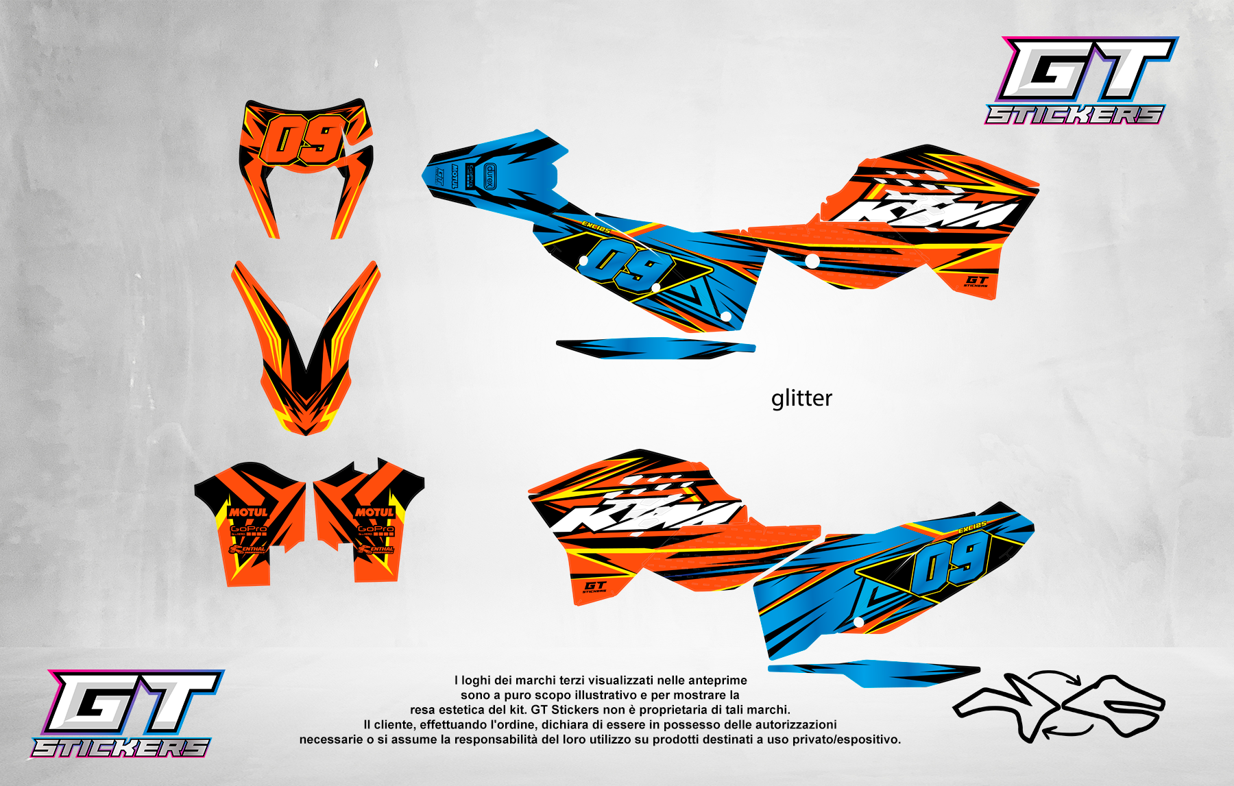 Kit Grafiche Personalizzate KTM SX SXF EXC 50 65 85 125 250 450 – Nova – Crystal 0.4 mm