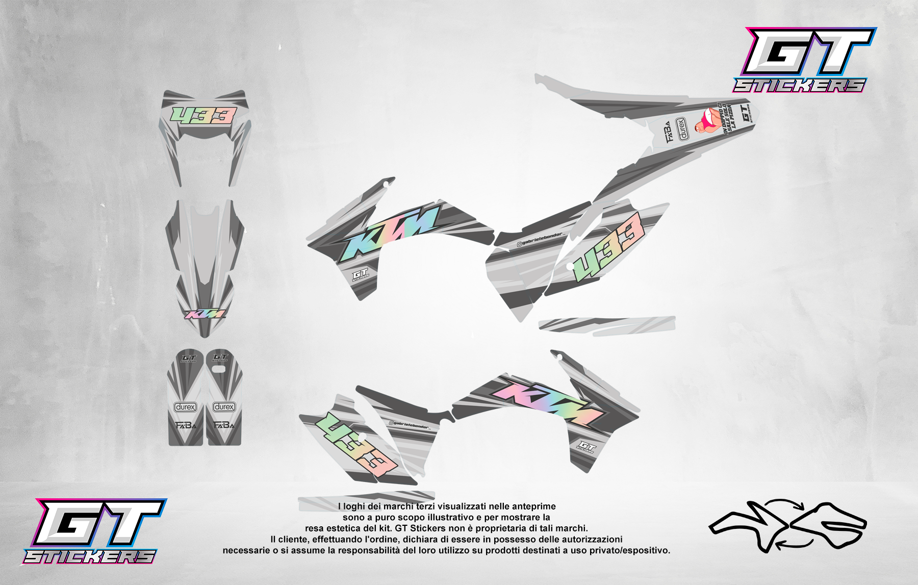 Kit Grafiche Personalizzate KTM SX SXF EXC 50 65 85 125 250 450 – Pulse – Crystal 0.4 mm