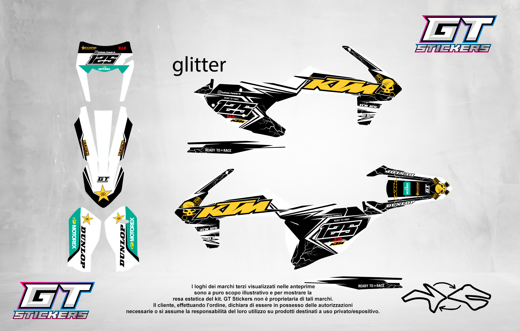 Kit Grafiche Personalizzate KTM SX SXF EXC 50 65 85 125 250 450 – Strike – Crystal 0.4 mm