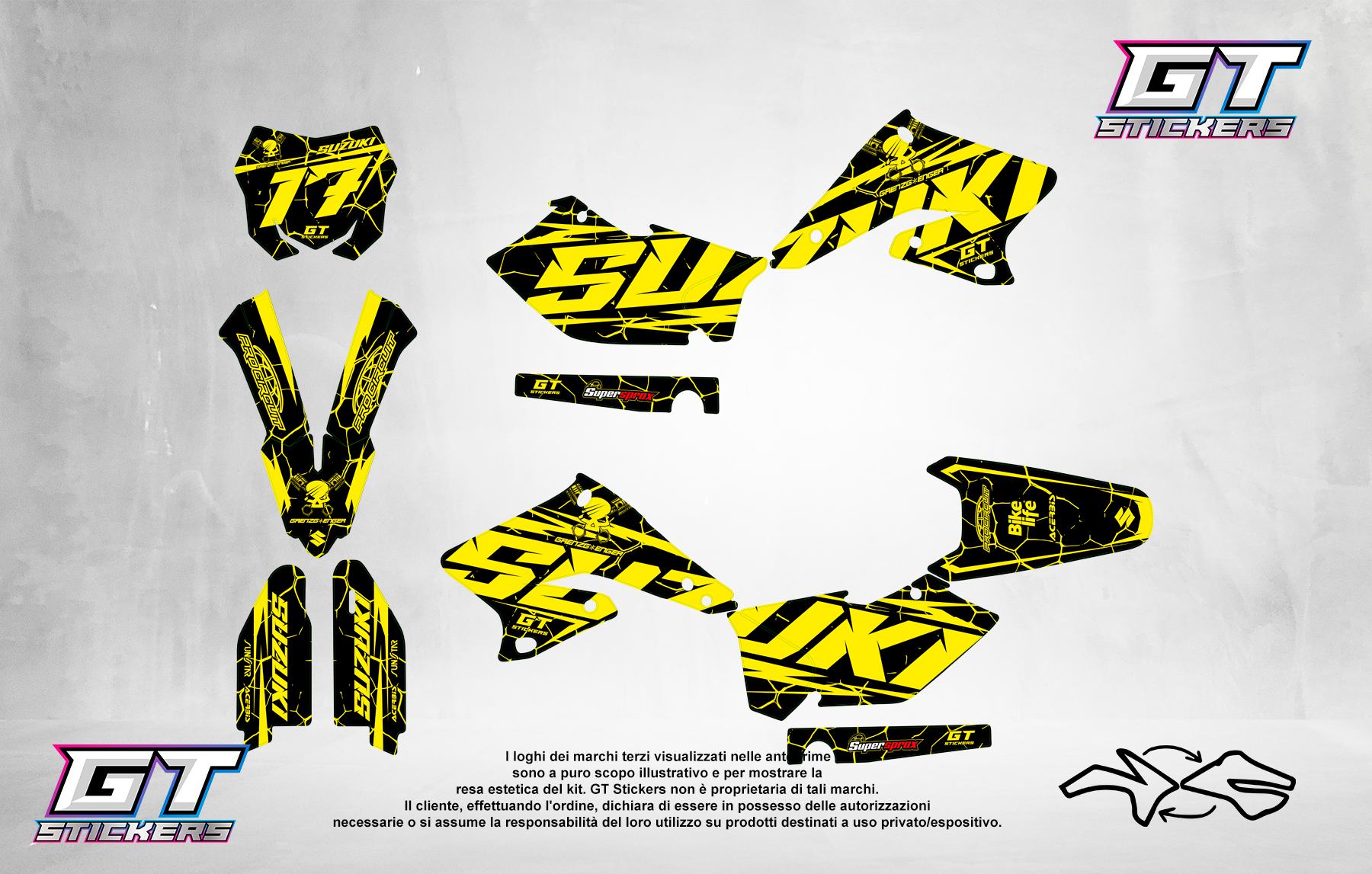 Kit Grafiche Personalizzate SUZUKI RM RMZ 65 85 125 250 450 – Bolt – Crystal 0.4 mm