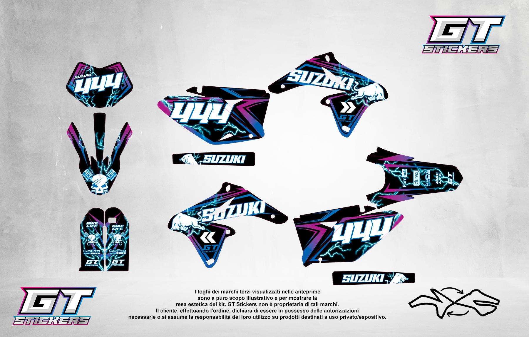 Kit Grafiche Personalizzate SUZUKI RM RMZ 65 85 125 250 450 – Talon – Crystal 0.4 mm