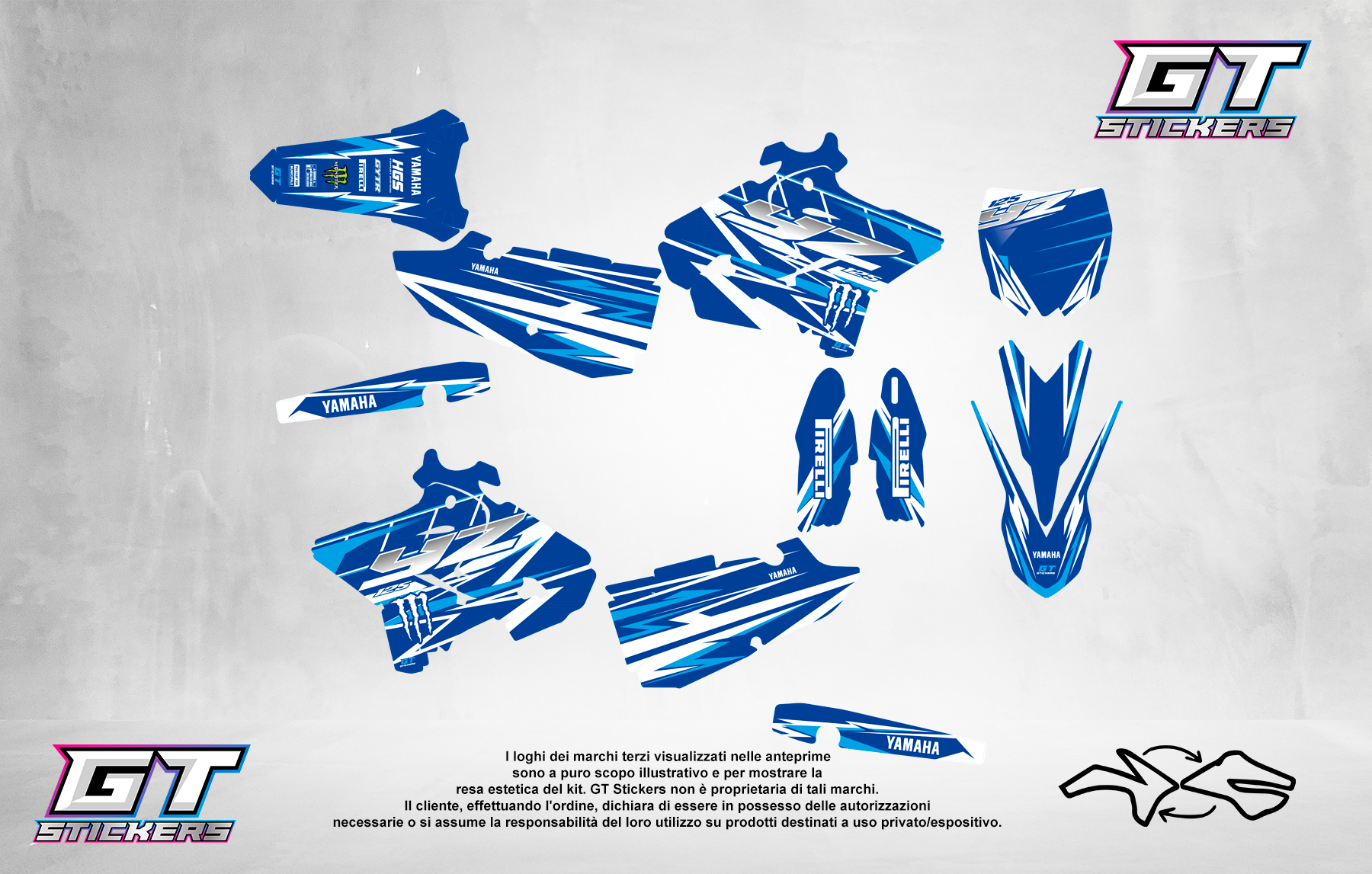 Kit Grafiche Personalizzate YAMAHA YZ YZF WR 65 85 125 250 450 – Spark – Crystal 0.4 mm