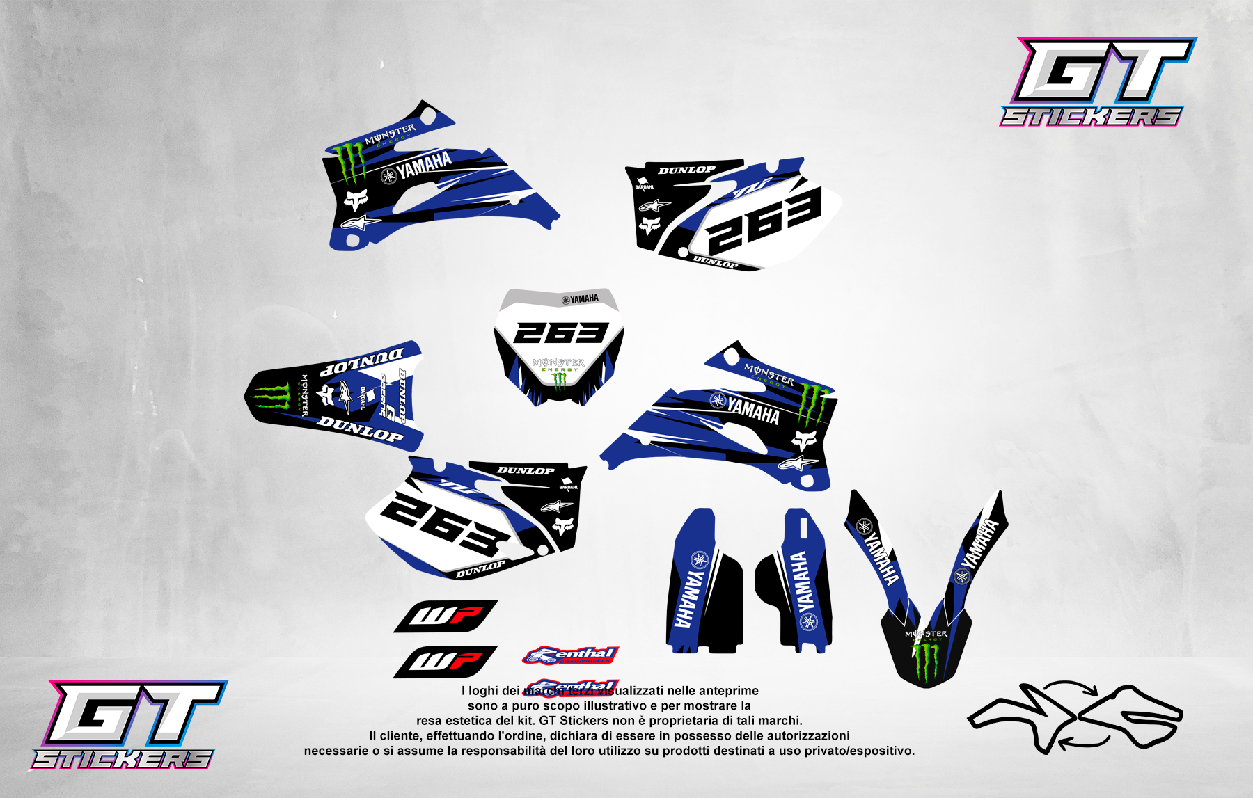 Kit Grafiche Personalizzate YAMAHA YZ YZF WR 65 85 125 250 450 – Strike – Crystal 0.4 mm